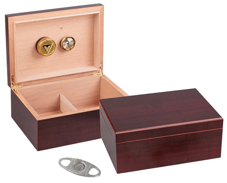 Two  spanish cedar humidors in cherry finish with adjustable divider, hygrometer and humidifier